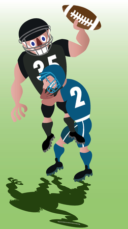 a football player tackles another player who has the ball,のイラスト素材