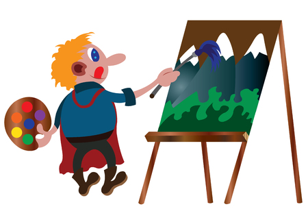 An Artist Paints on a Canvasのイラスト素材