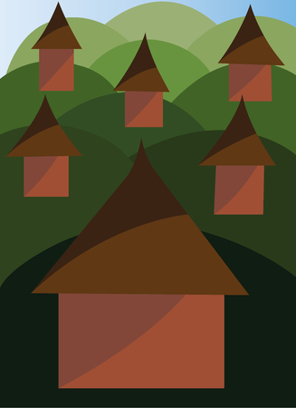 A cluster of huts that make up an African Villageのイラスト素材