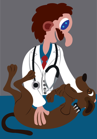 A veterinary doctor treats a sick dogのイラスト素材
