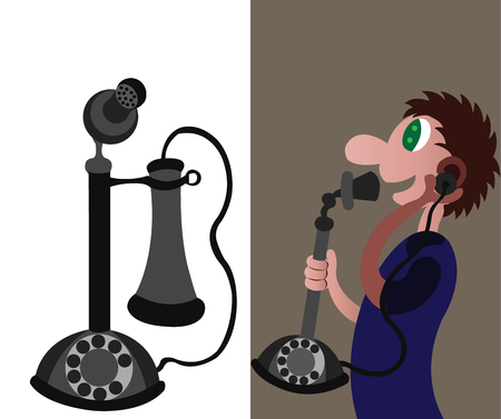 a person using a very early form of the telephoneのイラスト素材