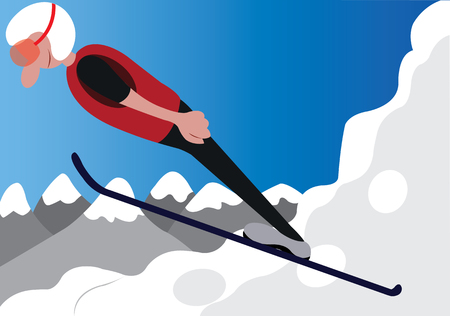 a ski jumper does a stunt on a ski resortのイラスト素材