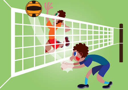 players enjoying a volleyball game on a beachのイラスト素材