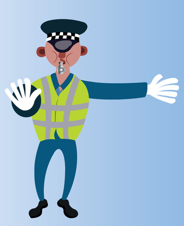 A traffic Police officer showing a stop sign to a motorist,のイラスト素材
