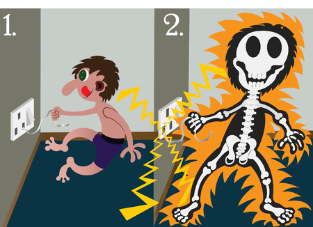 A kid plays with naked wires and gets electrocuted,のイラスト素材