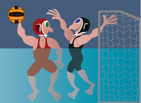 athletes compete in a water volleyball sportのイラスト素材