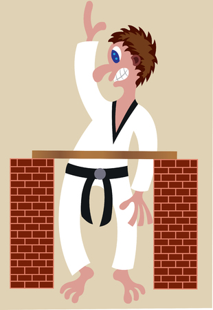 A martial artist tries to cut a block of wood with his handsのイラスト素材