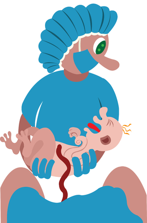 A midwife delivers a new-born babyのイラスト素材
