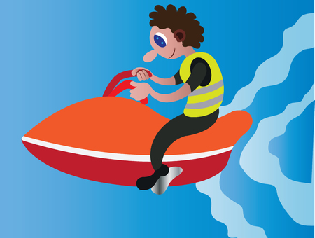 a youngster enjoying himself on a jet skiのイラスト素材