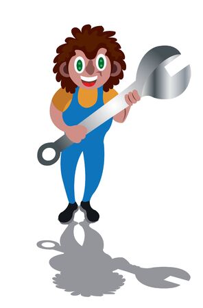 A mechanic holding a spanner, his favorite toolのイラスト素材