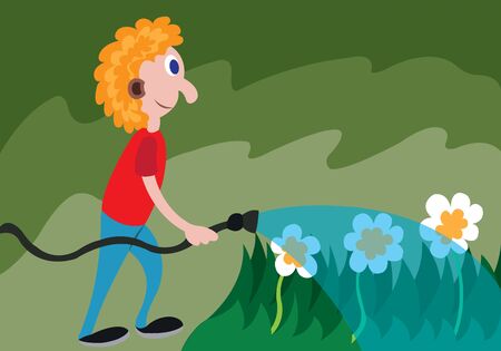 Gardening my backyardのイラスト素材