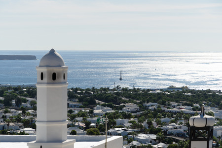 Playa Blanca as seen from Montana Rocha, a small red volcano.の写真素材
