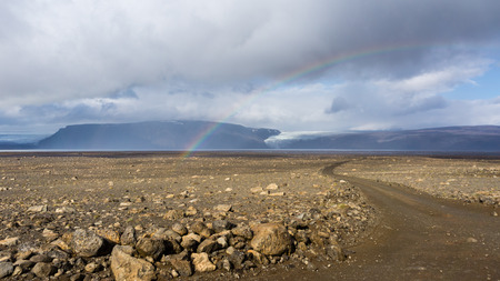 Kjolur Highland Road, The road begins in the south of Iceland near Haukadalur and behind the Gullfoss waterfall, ending in the north near Blndus. The road traverses the interior between two glaciers, Langjkull and Hofsjkull. It is the second longest of thの写真素材