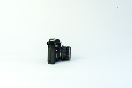 Vintage analog cameras on a white backgroundの写真素材
