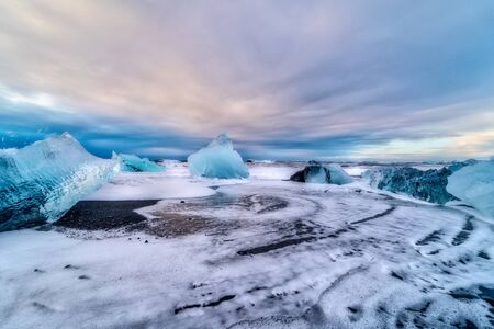 Diamond beach near Jokulsarlon, filled with washed ashore icebergs