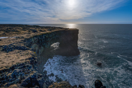 Svortuloft, spelled SvÃ¶rtuloft in Icelandic, is a 4 kilometer long pitch-black coastal cliff with...