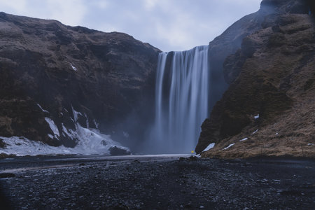 SkÃ³gafoss is one of Iceland's biggest and most beautiful waterfalls with an astounding width of 25 meters and a drop of 60 meters from a steep cliff, South coast, Icelandの写真素材