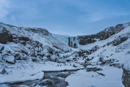 Svodufoss waterfall, spelled as SvÃ¶Ã°ufoss in Icelandic, is located in the amazing Snaefellsnes Peninsula and is one of the most photogenic waterfalls in Icelandの写真素材