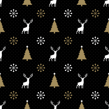 Christmas Reindeer Seamless Black and Goldのイラスト素材