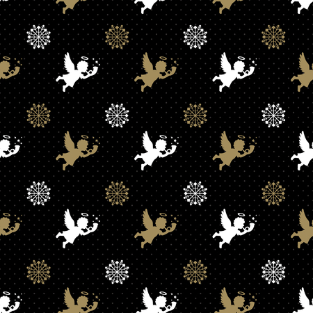 Christmas Angel Seamless Black and Goldのイラスト素材