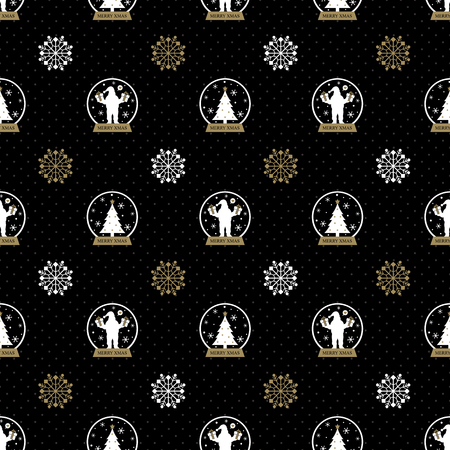 Christmas Snow globe Seamless Black and Goldのイラスト素材