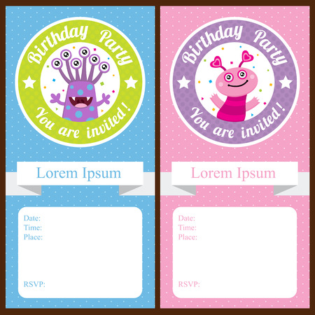 Cute Monster Birthday Invitation Cardのイラスト素材