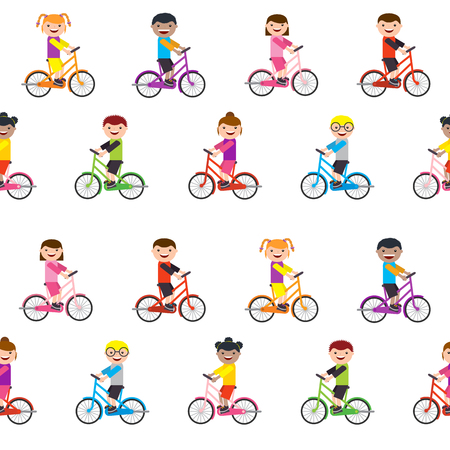bike and kids seamlessのイラスト素材