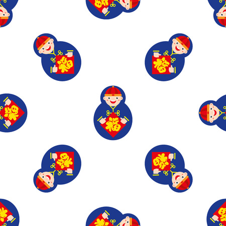 Chinese new year seamless. daruma boy seamless.のイラスト素材