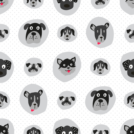 Dog face seamless pattern illustration on white background.のイラスト素材