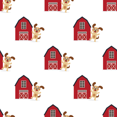 Dog and barn seamless pattern illustration on white background.のイラスト素材