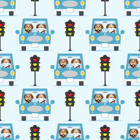 A dog driving car seamless pattern isolated on plain background.のイラスト素材