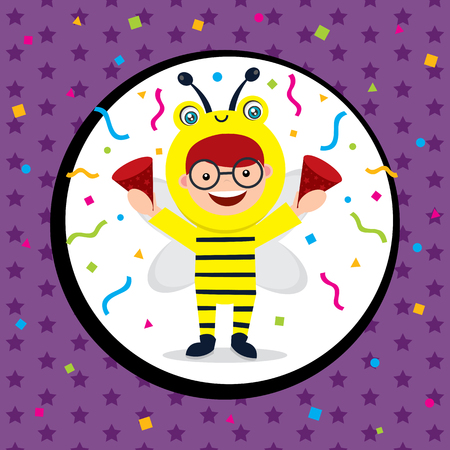 birthday card  with kid in animal costumeのイラスト素材