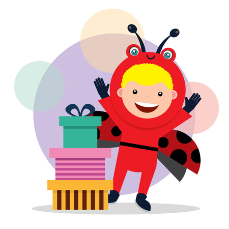 Birthday card with kids in animal costume. Vector illustration.のイラスト素材