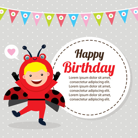 birthday card template with kids in animal costumeのイラスト素材