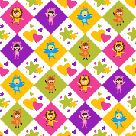 kids in animal costume seamlessのイラスト素材