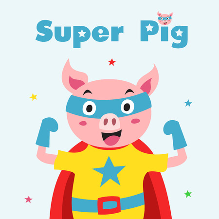 birthday pig super hero cardのイラスト素材