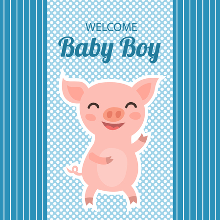 baby shower card with cute pigのイラスト素材