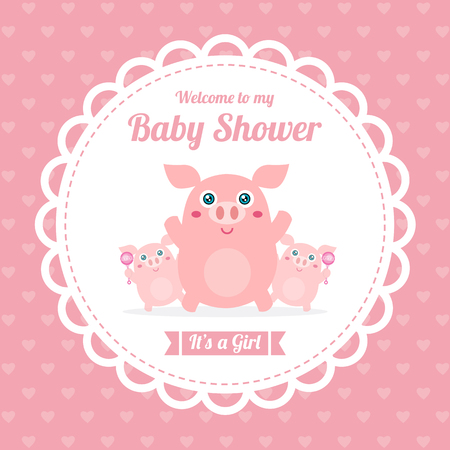 baby shower card with cute pigのイラスト素材