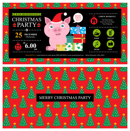 Christmas card invitation template with cute pigのイラスト素材