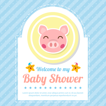 baby shower card with cute pigのイラスト素材