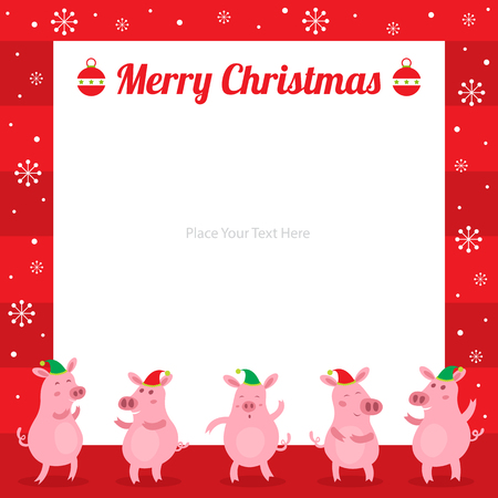 Christmas card with cute pigsのイラスト素材