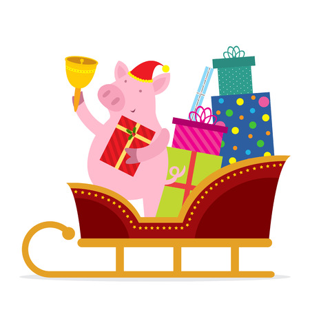Christmas illustration with santa pigのイラスト素材