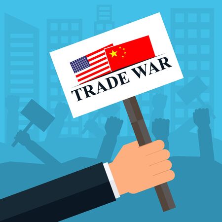 Trade war, USA versus China. America-China tariff business global exchange international.のイラスト素材