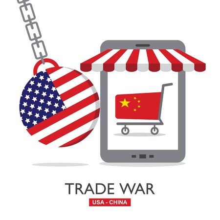 Trade war news, USA versus China. America-China tariff business global exchange international.のイラスト素材