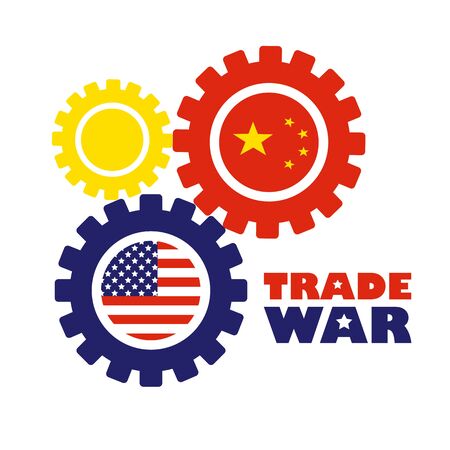 Trade war, USA versus China. America-China tariff business global exchange international.のイラスト素材