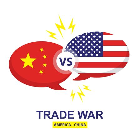Trade war, USA versus China. America-China tariff business global exchange international.のイラスト素材