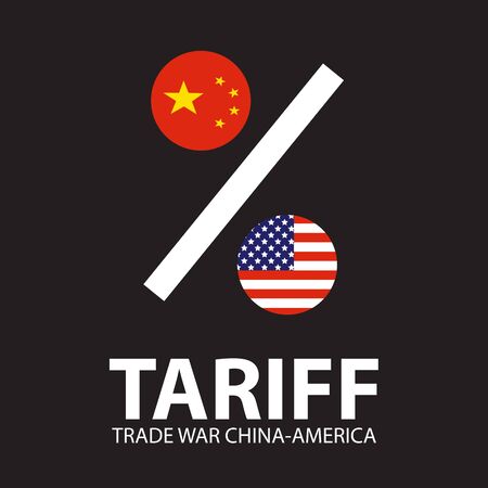 Trade war, USA versus China. America-China tariff business global exchange international.のイラスト素材