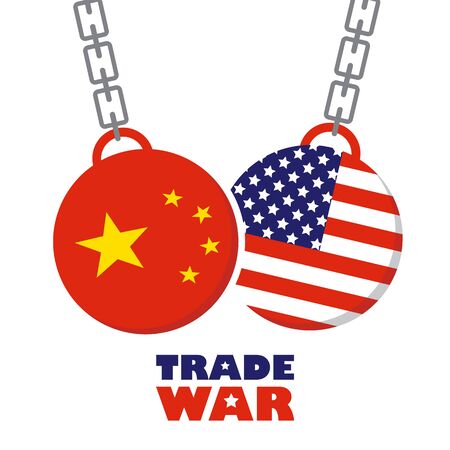 Trade war, USA versus China. America-China tariff business global exchange international.のイラスト素材