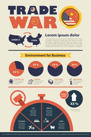 Trade war, USA versus China illustration. America-China tariff business global exchange international.のイラスト素材