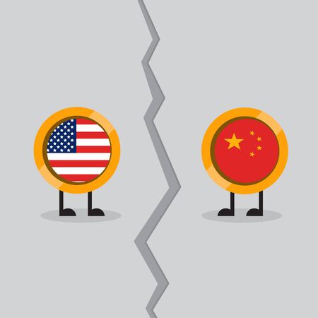 Trade war, USA versus China. America-China tariff business global exchange international.のイラスト素材